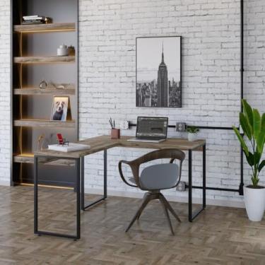 Imagem de Mesa em L Kuadra Office 120x150x75cm Carvalho/Est.preta