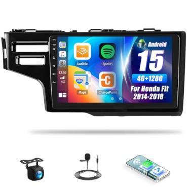 Imagem de Rádio veicular Andriod 4G + 128G para Honda Fit 2014-2018 com tela sensível ao toque de celular CarPlay Android Auto de 23 cm com microfone de câmera de backup WiFi de navegação GPS