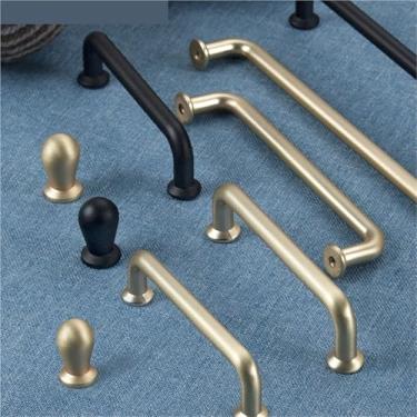 Imagem de HTNAFONI Puxadores e puxadores de armário escovados de cobre de liga de zinco puxadores de porta de armário de cozinha ferragens de móveis 1 peça (6284-preto-96 mm)