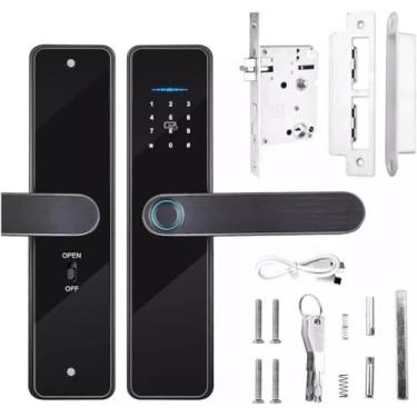 Imagem de Fechadura Inteligente WiFi Tuya Biometria - Digital Eletrônica Touch Screen, 5 Modos Abertura (Senha/Cartão IC/Chave/APP), Compatível com Tuya Smart Home, Porta Residencial/Comercial