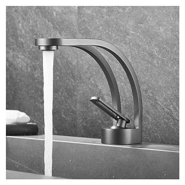 Imagem de Torneira de pia de banheiro Torneira de lavatório Criativa Oca Cobre Água Fria e Quente Manípulo Único Ouro Branco Torneira de Pia Preta (Cor: Ouro) (Cinza Arma)