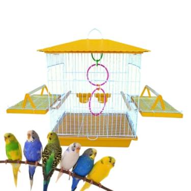 Imagem de Gaiola para calopsita Mais Jogo de Argola Com Varandas Laterais teto plástico(Amarelo)