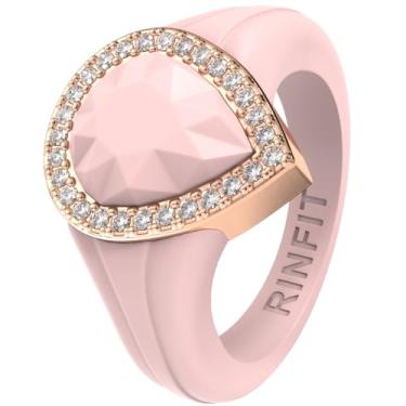 Imagem de Rinfit Anel de casamento feminino de silicone - anel de aniversário feminino - anéis de compromisso para ela com moldura de metal pera e pedras de zircônia cúbica - design patenteado, Size 8, Silicone