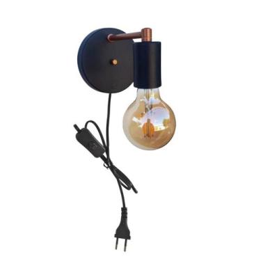 Imagem de Arandela Cabeceira Preto cobre Interruptor Plug Liga Desliga - Poliluz