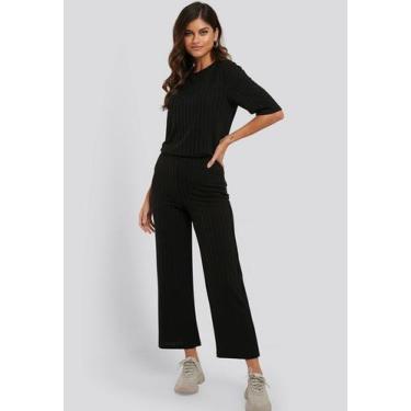 Imagem de Calça Pantacourt Ribana Canelada Preta - DILUXO, M, Feminino, Preto