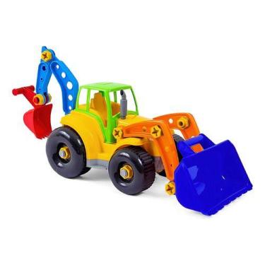 Imagem de Trator Brinquedo Didático Retroescavadeira Desmontavel - Poliplac®