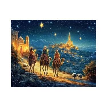 Imagem de Feliz Natal: Cenário De Poliéster Com Presépio, Camelos E Ovelhas Para