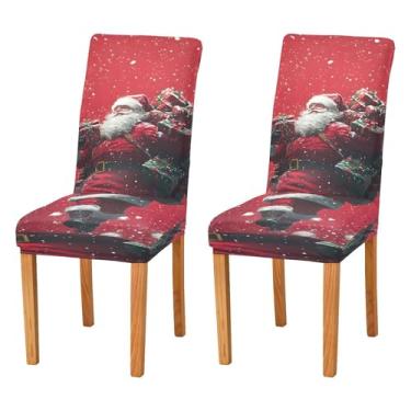 Imagem de SEHANY Conjunto de 2 capas de cadeira de gnomo de Papai Noel para sala de jantar, elástico, removível e lavável, para cozinha, hotel, festa, decoração de Natal