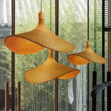 Imagem de Luminária pendente retrô de bambu, estilo natural, com soquete E27, abajur de rattan trançado à mão, luminária pendente vintage para restaurante, sala de jantar, sala de estar, quarto, corre