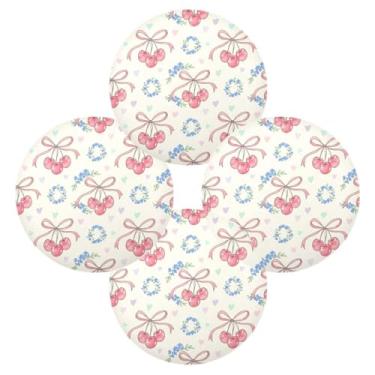 Imagem de Wassud Jogo americano Conjunto de 4 Cerejas com Fitas Tapetes de Mesa Redondos para Cozinha e Jantar Lavável Decoração de Mesa Resistente ao Calor 39 cm