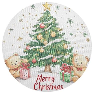 Imagem de xigua Jogo americano redondo de árvore de Natal, conjunto de 4, tapete de mesa redondo antiderrapante resistente ao calor, tapetes de mesa de 48 cm para decoração de cozinha, jantar e festa
