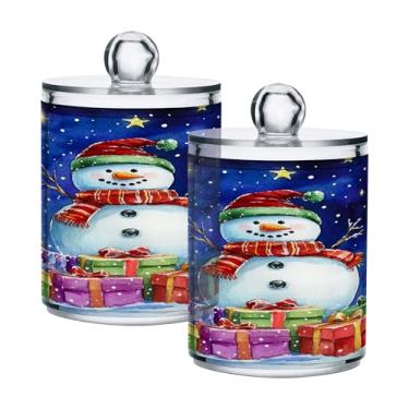 Imagem de xigua Pacote com 2 suportes para bonecos de neve de Natal para bolas de algodão, cotonete – Frasco de plástico de boticário transparente e versátil para armazenamento de maquiagem de banheiro
