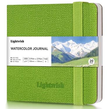 Imagem de Caderno de aquarela – Papel prensado a quente 100% algodão | 20 folhas 40 páginas | 300 g/m2 (63,5 kg) | Capa de couro PU para esboços em aquarela para pintura de artistas, mídia mista 10 x 10 cm