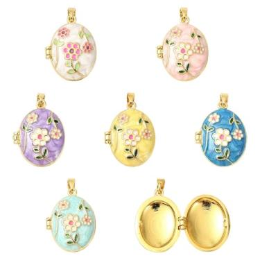 Imagem de Ipotkitt 6 peças, 6 cores, ovais de latão com medalhão de flores, berloques florais esmaltados para fazer joias, artesanato, pulseira, colar, brincos, chaveiros