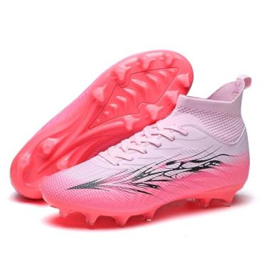 Imagem de Up run Chuteiras de futebol masculinas femininas cano alto FG Long Spikes tênis de futebol adulto leve ao ar livre profissional treinamento atlético, Rosa Fg, 37/38 BR