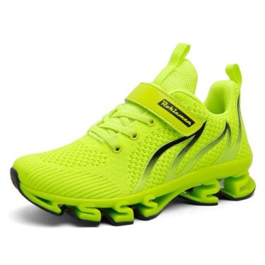 Imagem de DISRATEBLU Tênis de corrida infantil, respirável, esportivo, feminino, atlético, casual, caminhada para adolescentes, Verde, 14