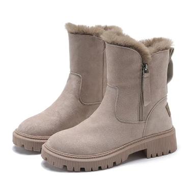 Imagem de Bota Feminina Forrada com Lã de Neve Cano Curto Inverno Quente de Camurça Botinha com Salto Tratorado e Zíper Lateral Confortável Antiderrapante Estilo Casual Blogueira TAM/37
