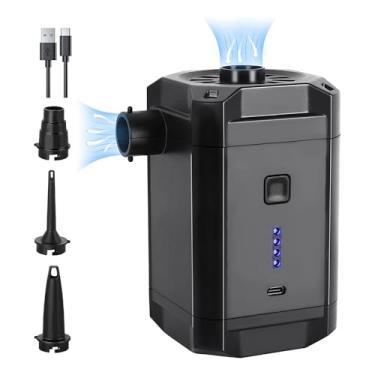 Imagem de Bomba de Ar Portátil Sem Fio Compressor Elétrico com 3 Bicos e Indicador Bateria para Inflação Deflação Fluxo Potente Piscina Colchão Airbed Anéis Natação