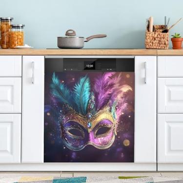 Imagem de ATTX Máscara de carnaval Mardi Gras capa magnética para lava-louças | Adesivo decorativo de eletrodomésticos de 58,4 cm x 66 cm para armários domésticos e eletrodomésticos (81)