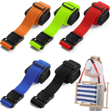 Imagem de Sanwuta 5 peças de alça de transporte para cadeira dobrável de praia, alças de ombro ajustáveis para acampamento, scooter, bicicletas, piqueniques, cadeiras de praia (cores vivas)