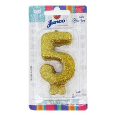 Imagem de Vela Aniversario Live Colors Com Gliter Ouro N5 Junco