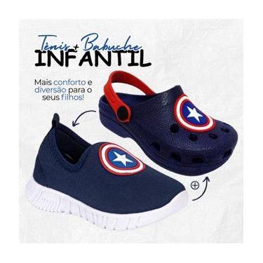 Imagem de Tenis Meia Infantil Menino e Menina + Sandália Babuche Personagens Con