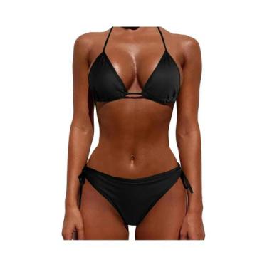 Imagem de Biquíni Feminino De Verão Leve Com Cintura Alta Em Cor Sólida, Sexy E 