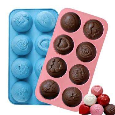 Imagem de 2 peças de moldes de chocolate em forma de coração moldes de silicone antiaderentes amor rosa moldes de silicone para assar chocolate, mini bolos, doces, gomas, cubos de gelo