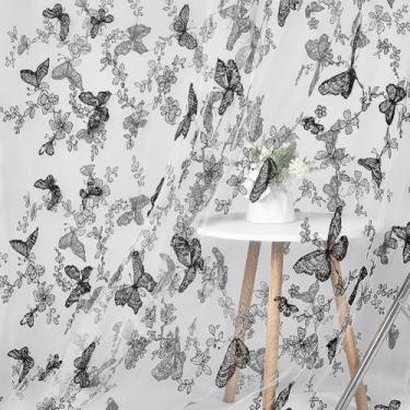 Imagem de NBEADS Tecido bordado de 3 metros, 150 cm de largura, tecido de renda borboleta vívida 3D, malha de algodão leve para roupas faça você mesmo, vestido, decoração de casa, cortina, costura, branco