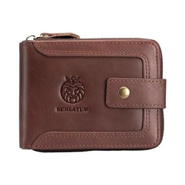 Imagem de Carteira Masculina De Couro RFID Antifurto Curta Horizontal Com Clipe 