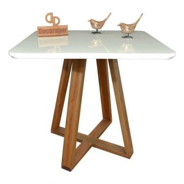 Imagem de Mesa Jantar Base X Tampo Retangular Laca Com Vidro 100x70cm Branco