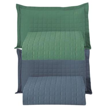 Imagem de Combo 2 Kit Cobre Leito Colcha Monaco Solteiro Dupla Face Verde Azul 100% Poliéster