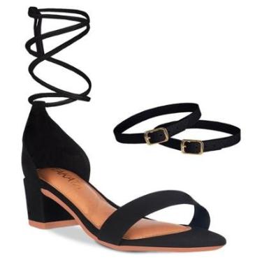 Imagem de Sandalia Feminina Preto Nobuck Salto Grosso Tiras de Amarrar Elegante Moda A3.32-Feminino