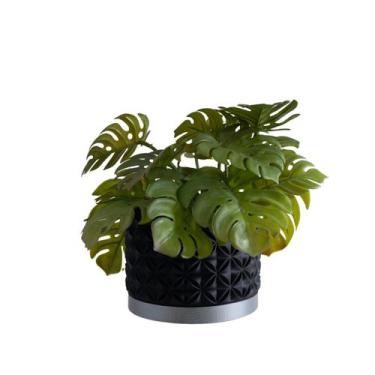 Imagem de Cachepot Floral M - Realce - Galanta, Preto/Prata