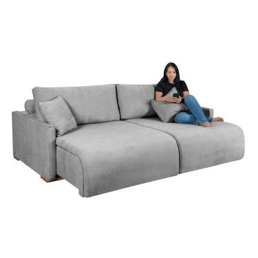 Imagem de Sofá Cama Living Retrátil Milão Com Almofadas Soltas 2,20 em Linho