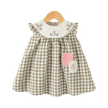 Imagem de Vestido Xadrez De Verão Para Bebê Menina Com Bordado De Esquilo Fofo, 