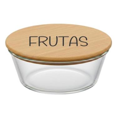 Imagem de Pote Hermético Redondo Vidro e Tampa de Bambu (930 ml) Frutas - Casa V
