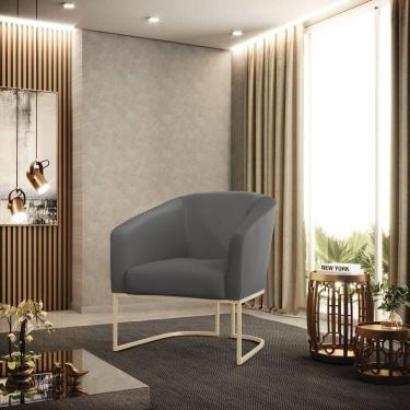 Imagem de Poltrona Sala Decorativa Stella Base Industrial Couro Sintético Grafite D`Rossi