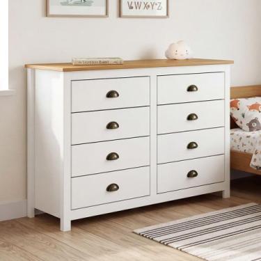 Imagem de Cômoda Para Quarto Closet 8 Gavetas Madeira Maciça Mazzaro F06 Branco 