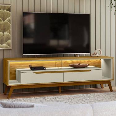 Imagem de Rack para TV Até 65 Polegadas Spinello 2 Gavetas com Vidro e Led Cedro/Off White - Pnr Móveis