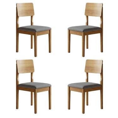 Imagem de Kit 4 Cadeiras para Sala de Jantar Pés Madeira Maciça Ana Cinamomo/Cinza