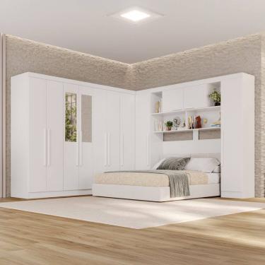Imagem de Guarda-roupa de Canto com Espelho Modulado 11 Portas 2 Gavetas Brasil Branco