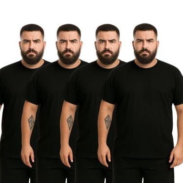 Imagem de Kit 4 Camisetas Masculina Plus Size Lisa Algodão Premium-Masculino