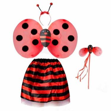 Imagem de Fantasia Abelha e Joaninha Infantil Com Asas Antenas Saia e Varinha - 