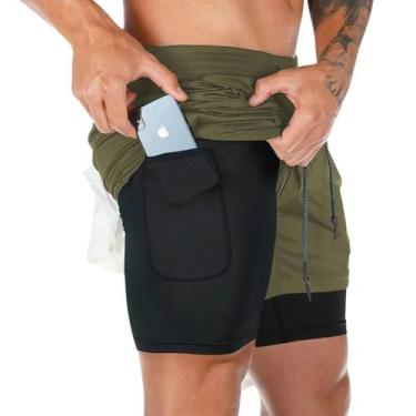 Imagem de Short Dupla Camada Fitness Dry Fit Térmico Com Bolsos Musculação exerc