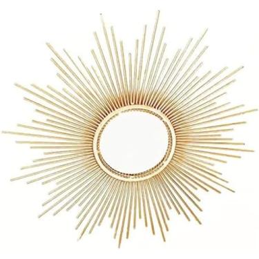 Imagem de Espelhos De Parede Espelho De Ferro Pendurado Na Parede Espelho Do Banheiro Espelho De Entrada Espelho De Decoração Do Sol,Ouro,60 * 60 * 3cm,YUYANAIAI