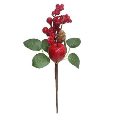 Imagem de Kit 4 Ramos Artificiais Natalinos com Pinha para Decoração de Natal 24cm Verde e Vermelho