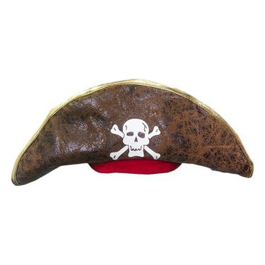 Imagem de Chapéu de Pirata Luxo Sintético com Faixa Veludo Vermelho Caveira Branca Extra Festas