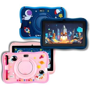 Imagem de Tablet Infantil Android 14 Rosa Criança Com Capa Antiqueda De 7 Polega