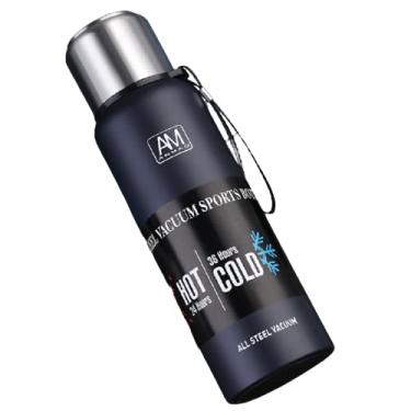 Imagem de Garrafa térmica de aço inoxidável de 1,5 litros, caneca de viagem de grande capacidade, garrafa a vácuo com corda e filtro para esportes, escritório, viagens, cor de aço